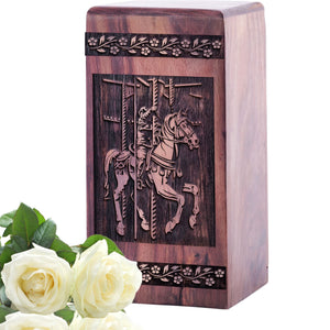 Unique Wooden Horse Rider Cremation Urn for Human Ashes