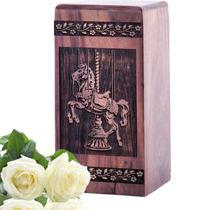Handmade Wooden Horse Rider Urn for Human Burial Ashes