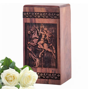 Decorative Wooden Horse Rider Urn for Human Burial Ashes