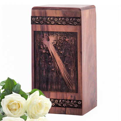 Unique Wooden Tail and Nucleus Geometric Cremation Urn for Human Ashes