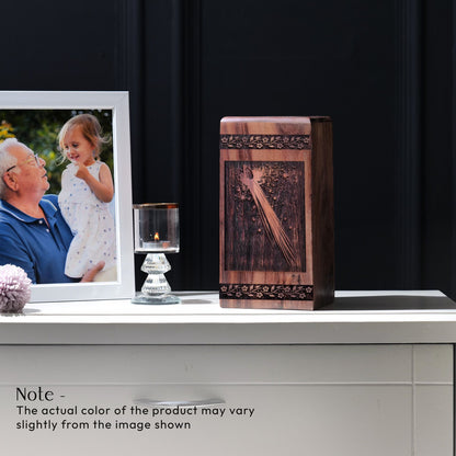Unique Wooden Tail and Nucleus Geometric Cremation Urn for Human Ashes