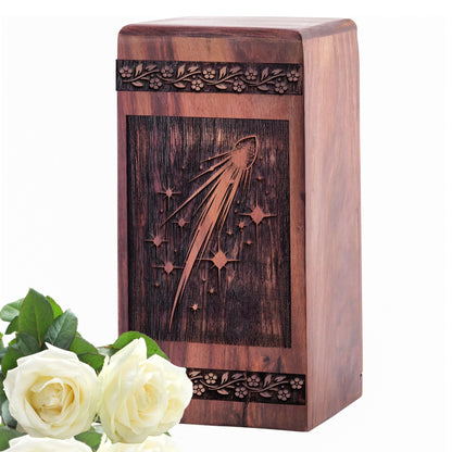 Handmade Wooden Urn with Tail and Nucleus Geometric