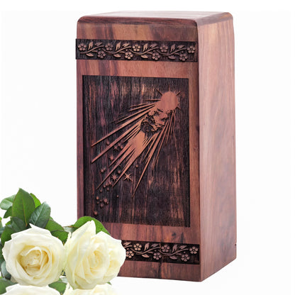 Medium Wooden Tail and Nucleus Geometric Memorial Urn for Ashes