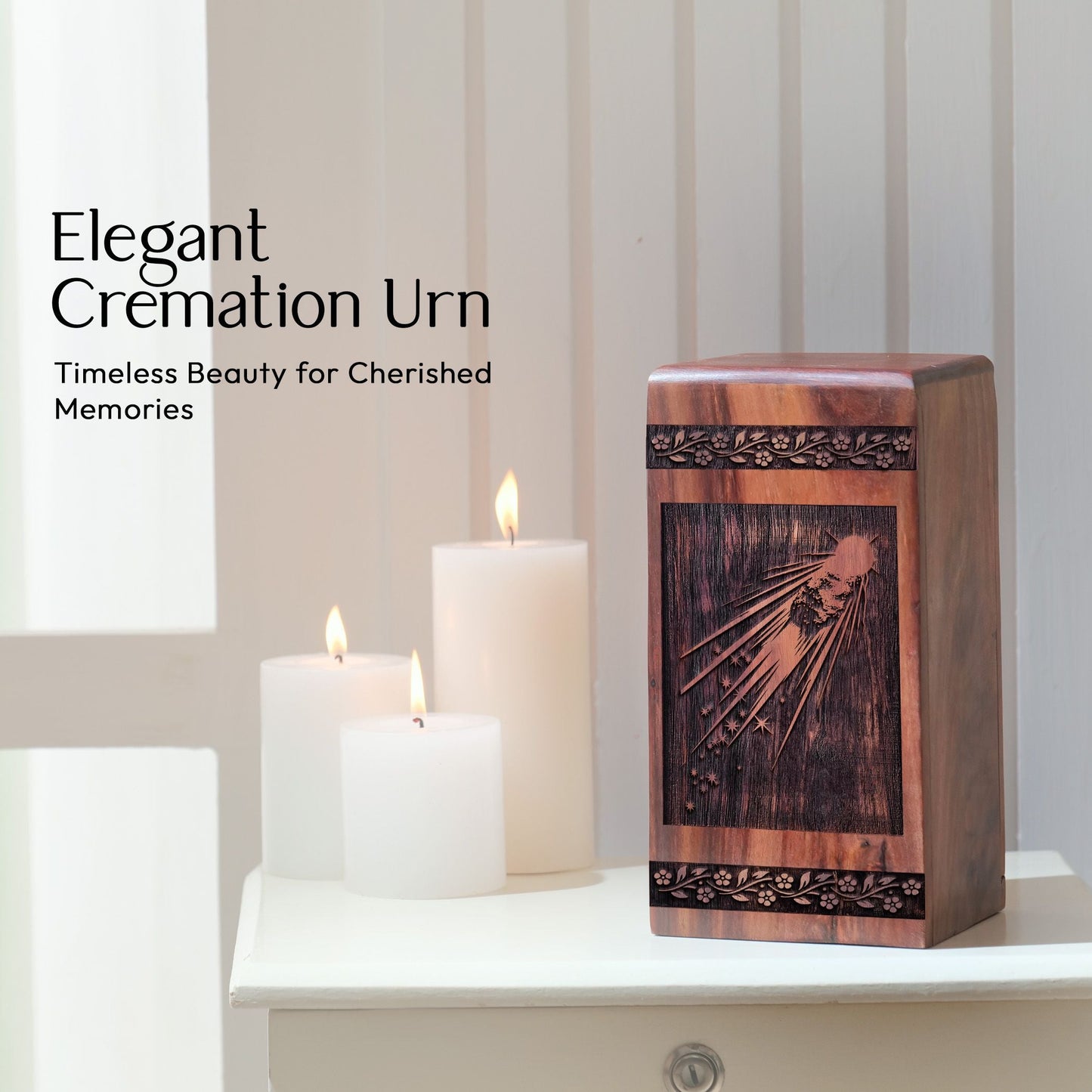 Medium Wooden Tail and Nucleus Geometric Memorial Urn for Ashes