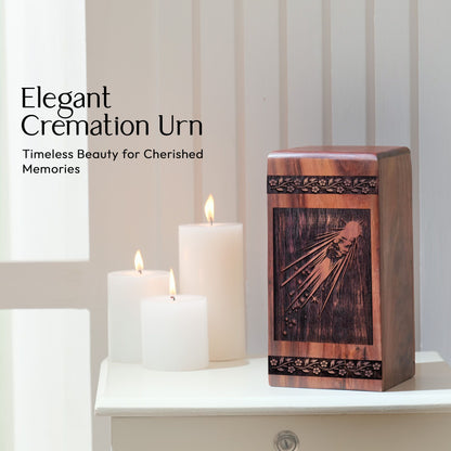 Medium Wooden Tail and Nucleus Geometric Memorial Urn for Ashes