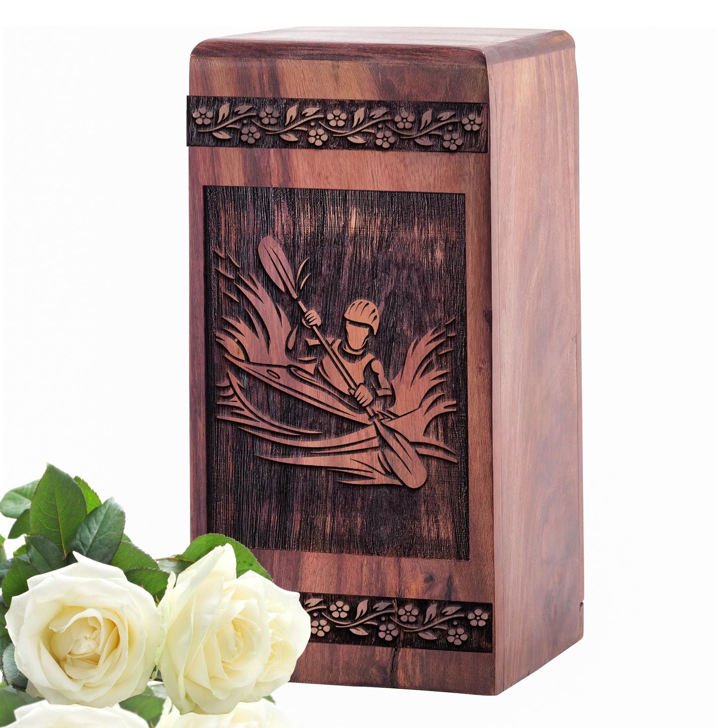 Handcrafted Wooden Memorial Urn with Tail and Nucleus Geometric