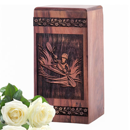 Handcrafted Wooden Memorial Urn with Tail and Nucleus Geometric