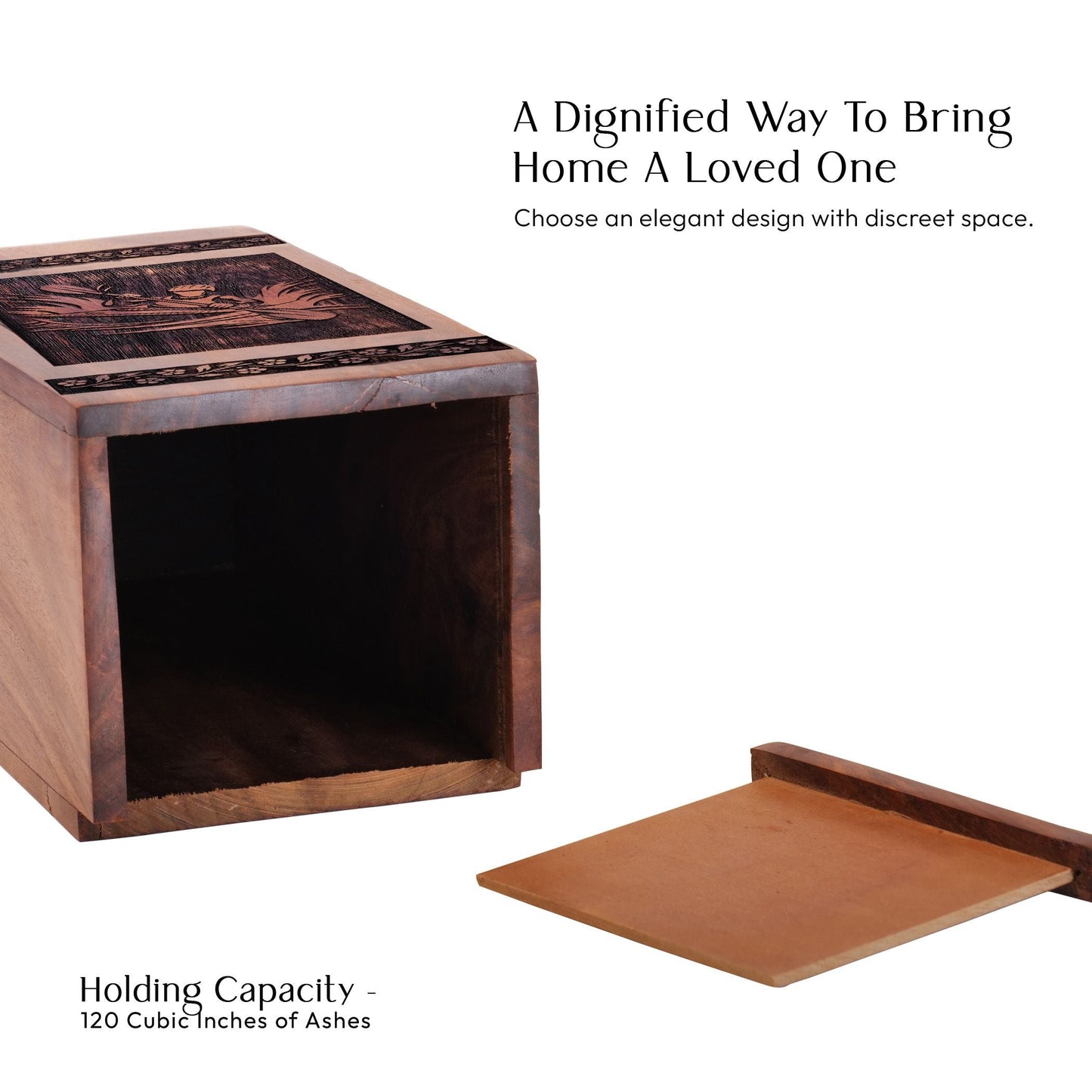 Handcrafted Wooden Memorial Urn with Tail and Nucleus Geometric