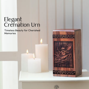 Handcrafted Wooden Cremation Urn with Geometric Tail and Nucleus