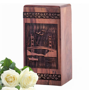 Beautiful Wooden Memorial Urn with Golden Gate Bridge