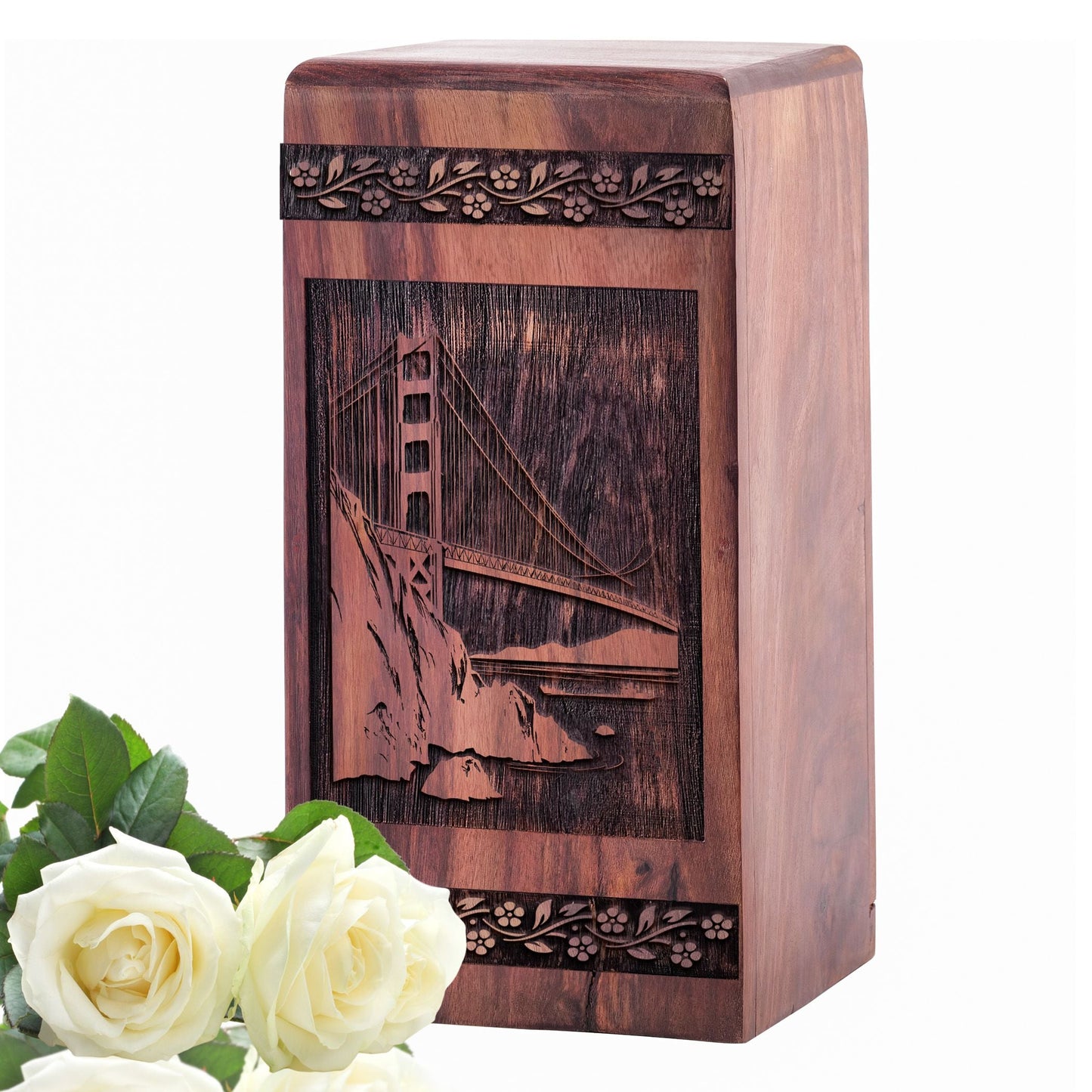 Mini Handcrafted Wooden Urn with Golden Gate Bridge