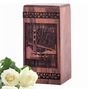 Beautiful Wooden Urn with Golden Gate Bridge Urn for Adults
