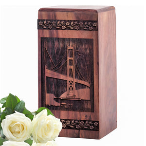 Unique Medium Wooden Golden Gate Bridge Urn for Memorial Ashes