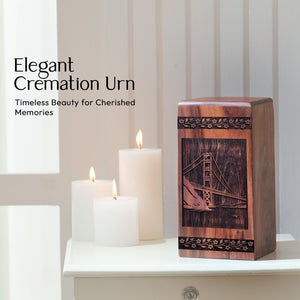 Wooden Golden Gate Bridge Urn for Cremation Memorial Ashes