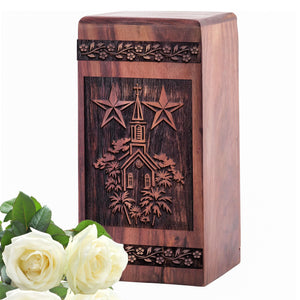 Handmade Wooden Church Urn for Human Burial Ashes
