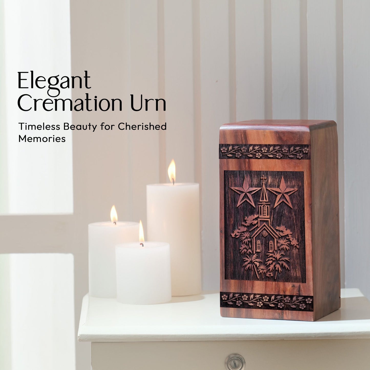 Handmade Wooden Church Urn for Human Burial Ashes