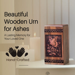 Unique Wooden Butterfly Cremation Urn for Human Ashes