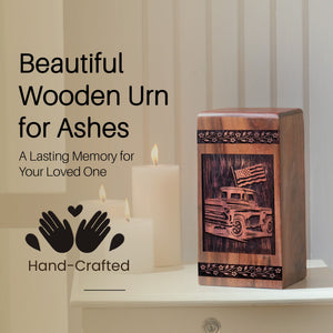 Handmade Wooden Car Urn for Human Burial Ashes