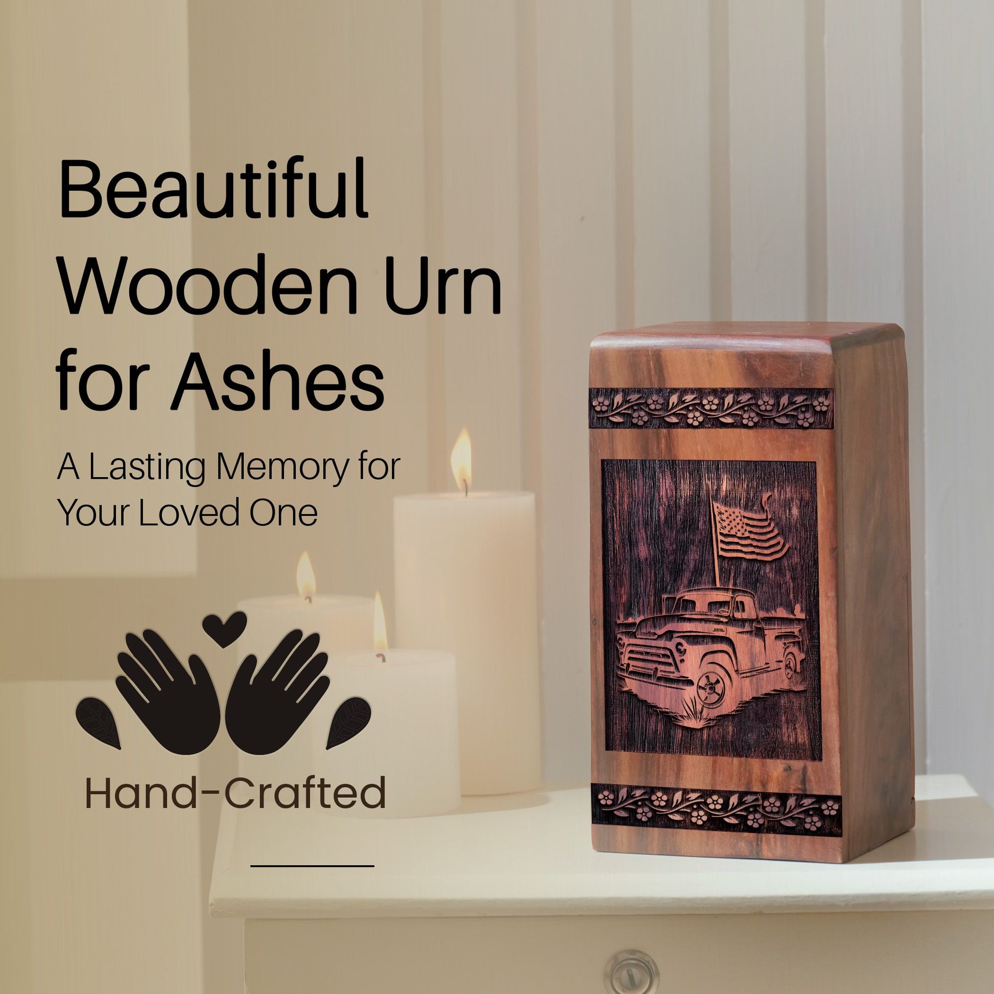 Handcrafted Wooden Memorial Urn with Car Urn