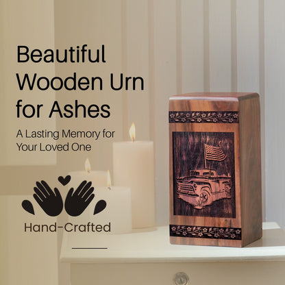 Handcrafted Wooden Memorial Urn with Car Urn