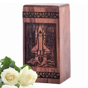 Handmade Wooden Rocket Urn for Human Burial Ashes