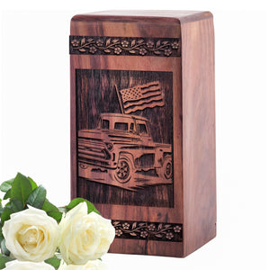 Medium Decorative Wooden Car Urn for Memorial Ashes