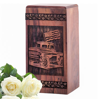 Medium Decorative Wooden Car Urn for Memorial Ashes