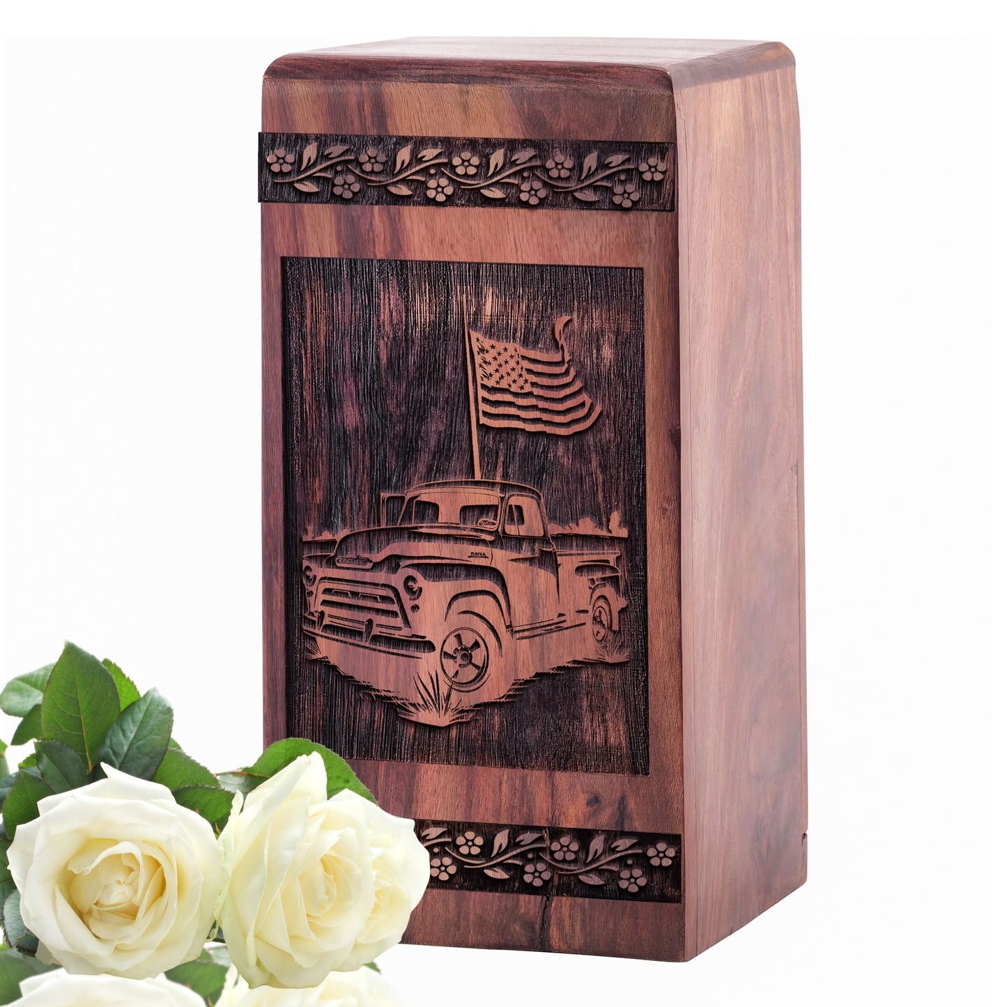 Mini Handcrafted Wooden Memorial Urn with Car