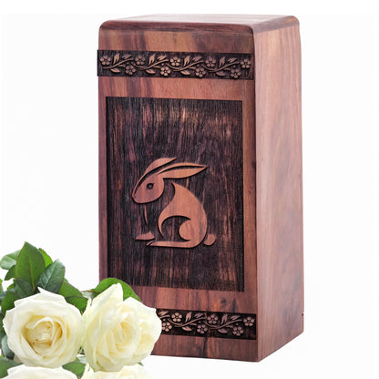 Medium Wooden Rabbit Memorial Urn for Cremation Ashes