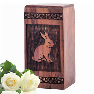 Decorative Wooden Rabbit Urn for Human Burial Ashes