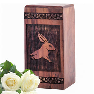 Unique Wooden Memorial Urn with Rabbit Urn for Adults