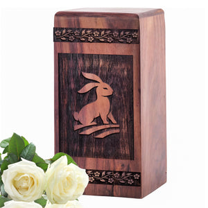Handcrafted Wooden Memorial Urn with Rabbit Urn