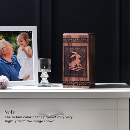 Handcrafted Wooden Memorial Urn with Rabbit Urn