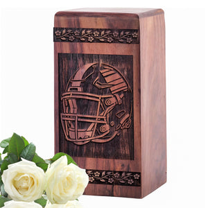 Mini Handmade Wooden Urn with Helmet Urn for Human Ash