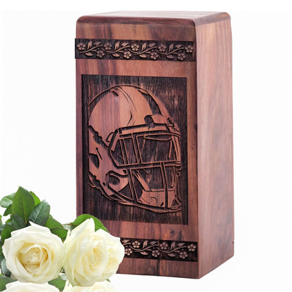 Stunning Handcrafted Helmet Wooden Urn for Adults