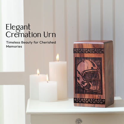 Stunning Handcrafted Helmet Wooden Urn for Adults