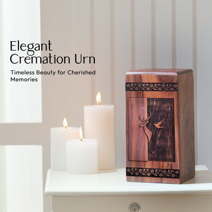 Unique Wooden Deer Cremation Urn for Human Ashes
