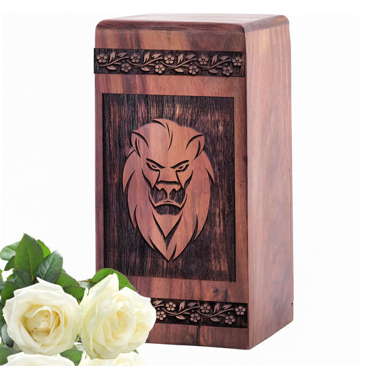 Unique Large Wooden Lion Memorial Urn for Human Ashes