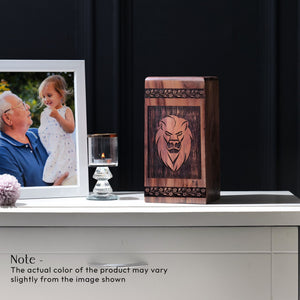 Unique Large Wooden Lion Memorial Urn for Human Ashes