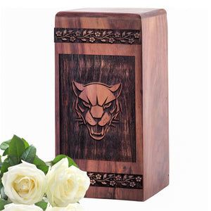 Medium Wooden Panther Memorial Urn for Cremation Ashes
