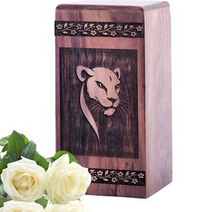 Medium Wooden Panther Memorial Urn for Cremation Ashes