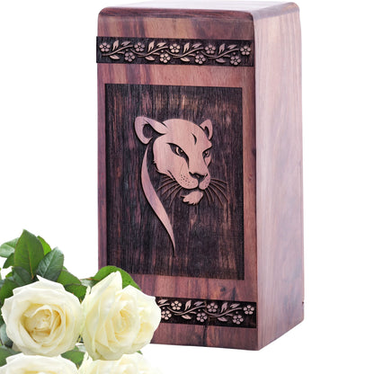 Medium Wooden Panther Memorial Urn for Cremation Ashes