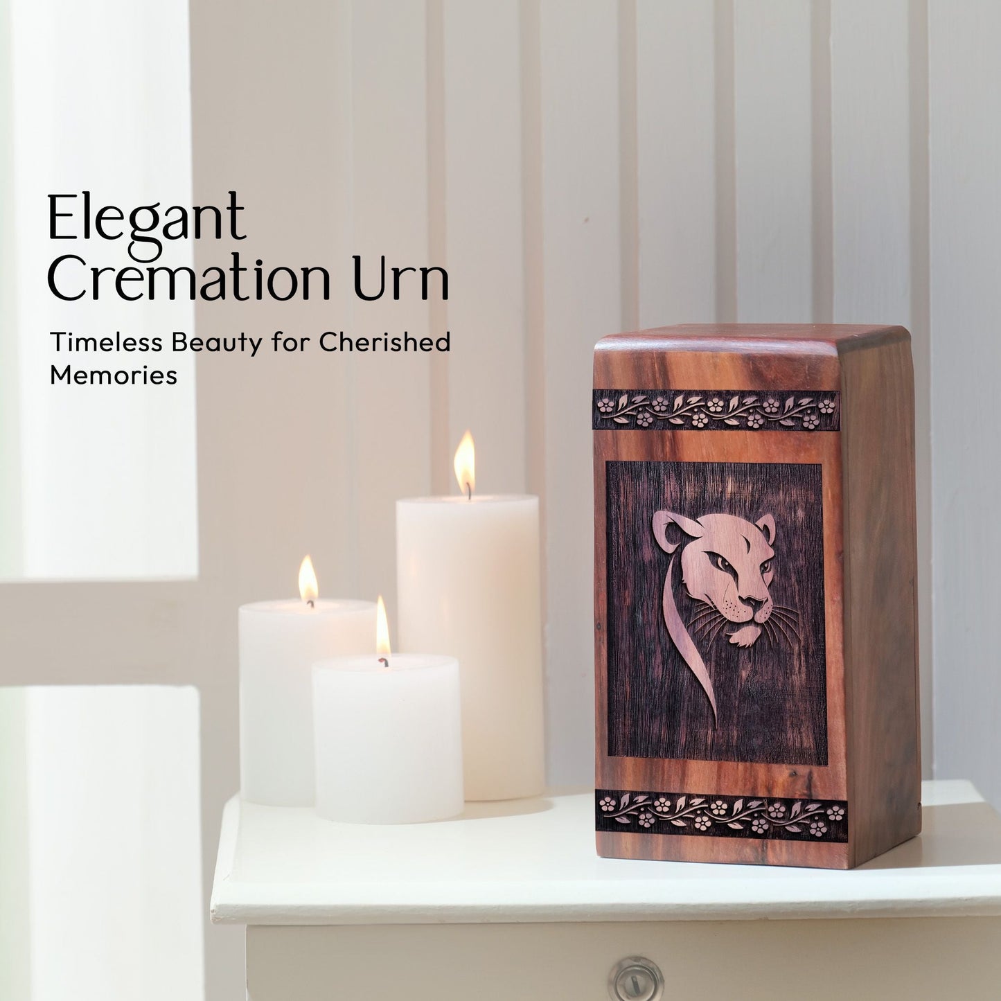 Medium Wooden Panther Memorial Urn for Cremation Ashes