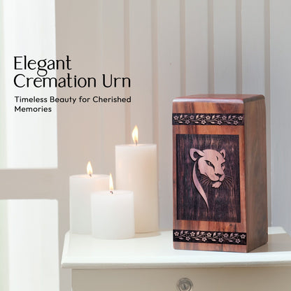 Medium Wooden Panther Memorial Urn for Cremation Ashes