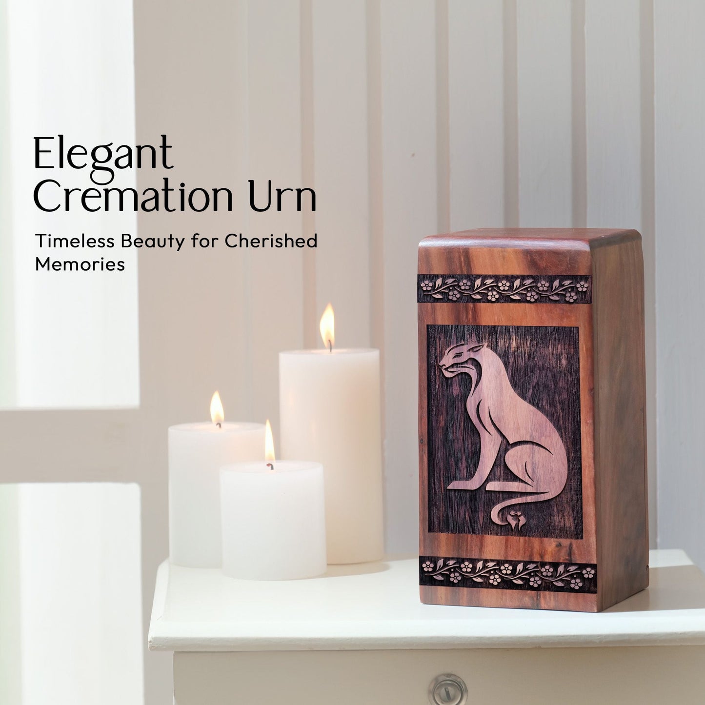 Small Wooden Panther Urn for Cremation Ashes