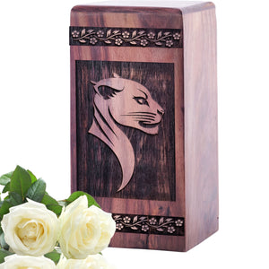 Beautiful Wooden Urn with Panther Urn for Human Ashes