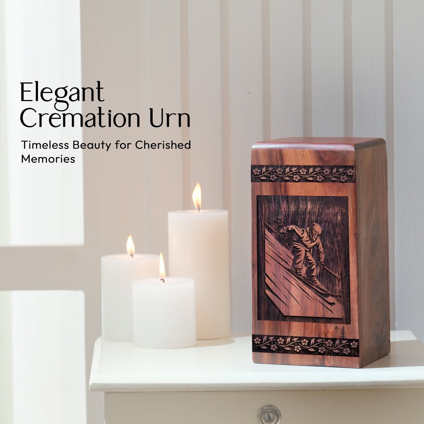 Handcrafted Wooden Skiing Snowboard Urn for Ashes