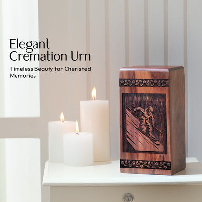 Skiing Snowboard Urn Size 10 Inch 10”(H) x 5.5”(W) x 5.5”(L)