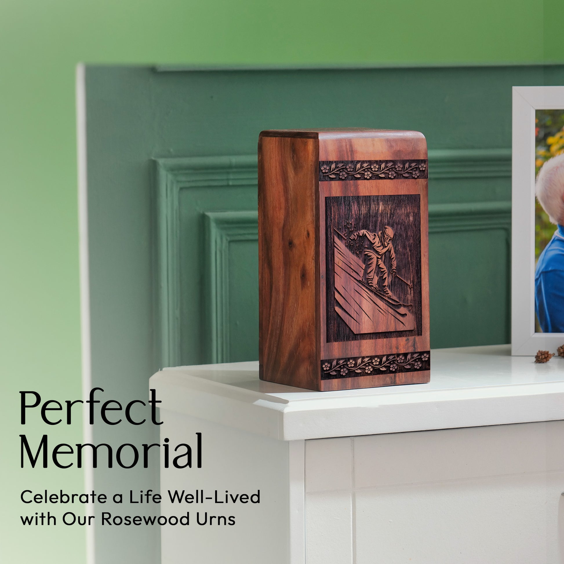 Skiing Snowboard Urn Size 11.25 Inch 11.25”(H) x 6.25”(W) x 6.25”(L)