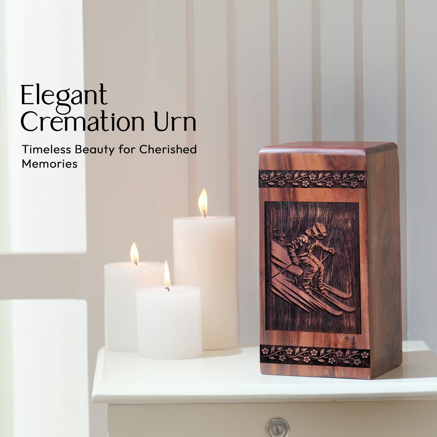 Skiing Snowboard Urn Size 10 Inch 10”(H) x 5.5”(W) x 5.5”(L)